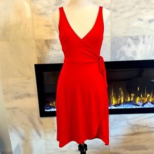 EXPRESS RED XS Wrap Dress V Neck High Low Mid Length A Line MINT